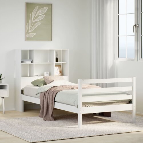 vidaXL Krevet s regalom za knjige bez madraca bijeli 90x190cm borovina Cijene