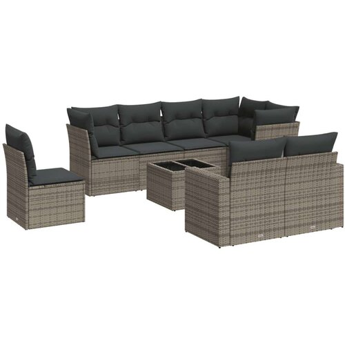 vidaXL 9-dijelni set vrtnih sofa od poliratana s jastucima sivi Cene