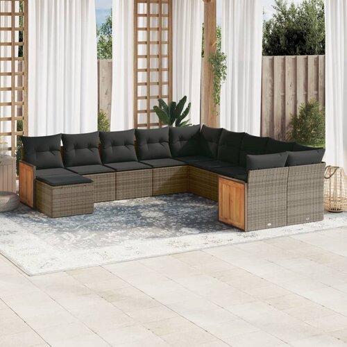 vidaXL 11-dijelni set vrtnih sofa od poliratana s jastucima sivi Cijene