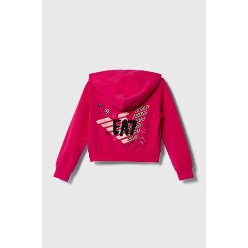 Ea7 Emporio Armani Otroški pulover roza barva, s kapuco