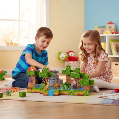  Magnetni set građevinske kocke Dinosauri - 142 dijelova Slike