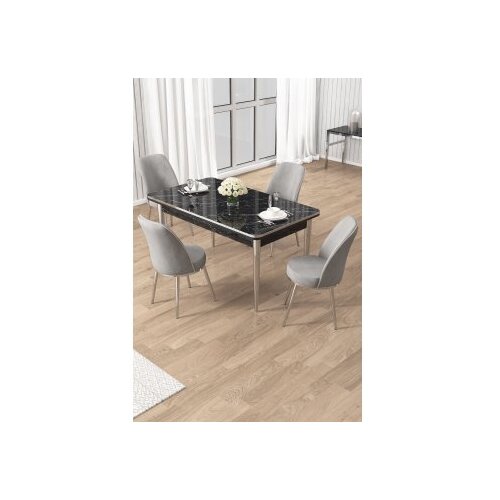 Hanah home Set trpezarijskog stola i stolica (5 delova) Rewa Black Marble Chrome Grey Slike