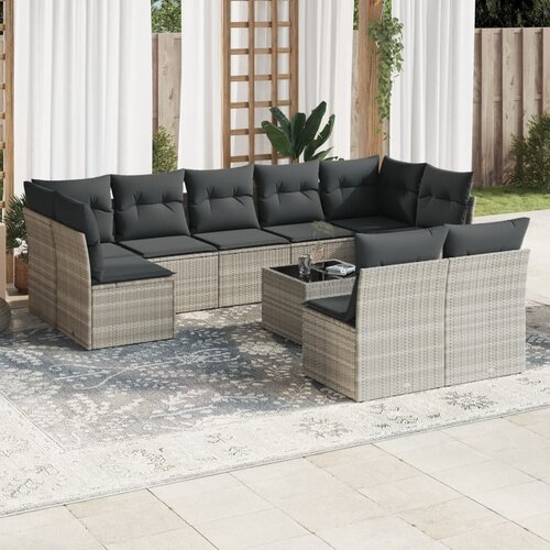 vidaXL 10-dijelni set vrtnih sofa poliratan s jastucima svijetlosivi Cijene
