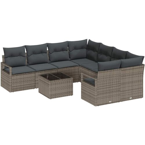 vidaXL 9-dijelni Vrtni Sofa Set s Jastucima Sivi Poli Ratan, Sofa za Dvije Osobe s Jastucima Sivi Poli Ratan Cijene