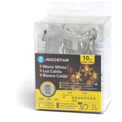 Aigostar LED lanac 10xLED/3xAA 1,5m topla bela, pahuljice Slike