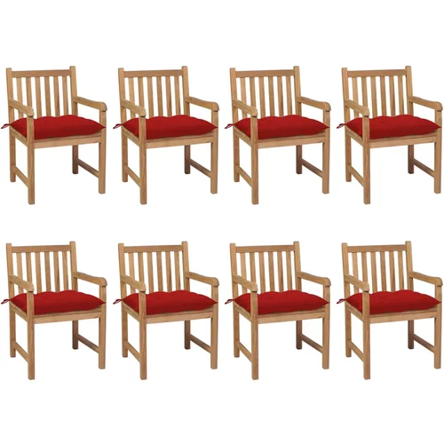  Vrtne stolice s crvenim jastucima 8 kom od masivne tikovine