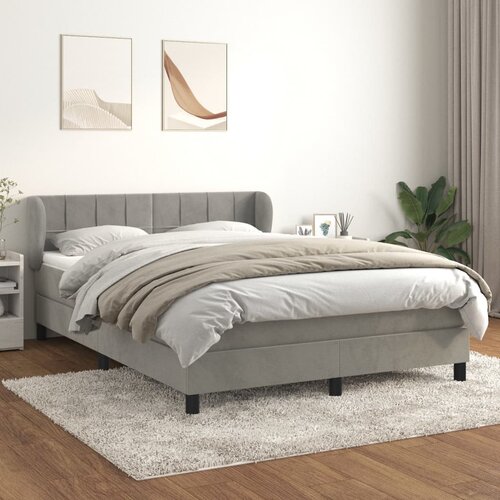 vidaXL Box spring postelja z vzmetnico svetlo siv 140x190 cm žamet Cene