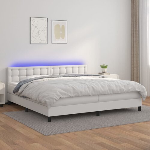 The Living Store Box spring postelja z vzmetnico LED bela 200x200cm umetno usnje - Box Spring Postelja, (21516576) Slike