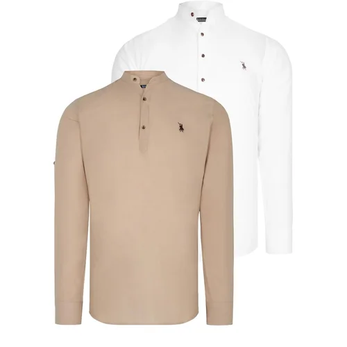 Dewberry DOUBLE SET G783 JUDGE COLLAR SHIRT-WHITE-BEIGE