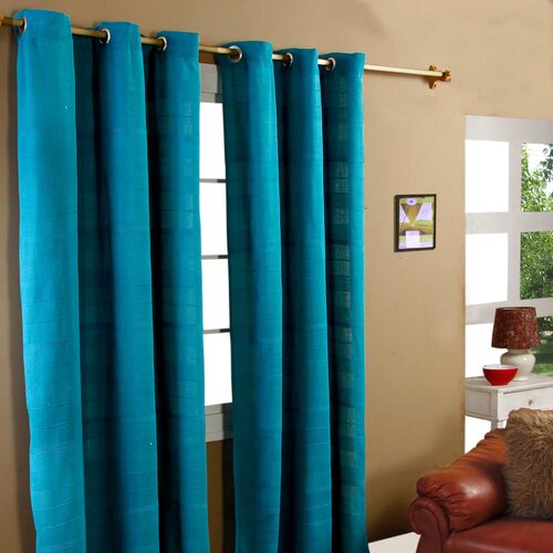 HOMESCAPES Bombažne zavese Rajput Ribbed Teal Par, 137x137 cm Kapljice, (20749655) Cene