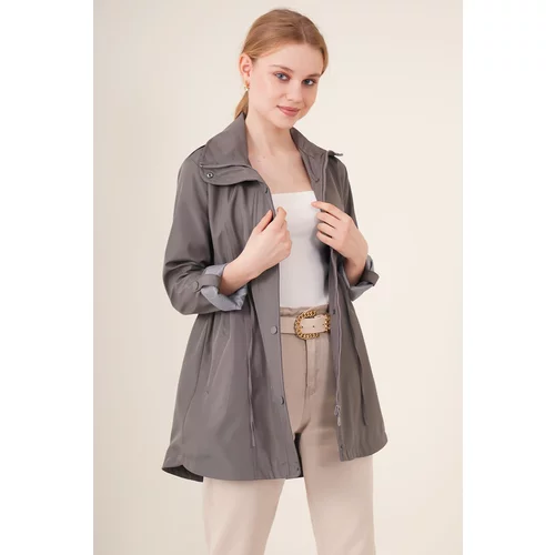 Bigdart 10322 Trench Coat with Pleated Waist - Gray