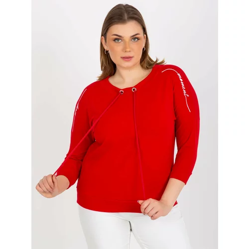 Fashion Hunters Red blouse plus size with inscriptions and lanyards