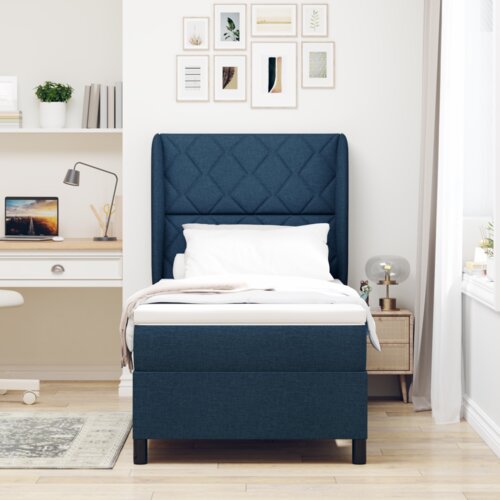 Box Spring Krevet s Madracem u Plavoj Boji 90x190 cm Tkanina Slike