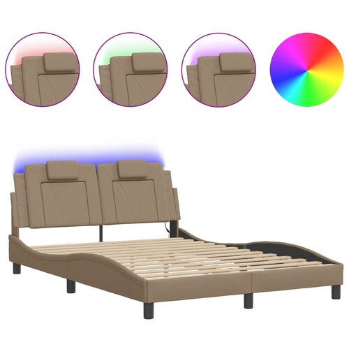 vidaXL Okvir kreveta s LED svjetlom cappuccino 140x190 cm umjetna koža Cijene