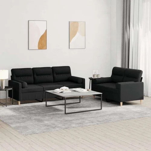  2-dijelni set sofa s jastucima crni od tkanine