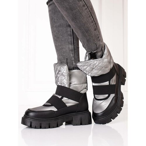 SHELOVET Women's Snow Boots Silver Black Slike