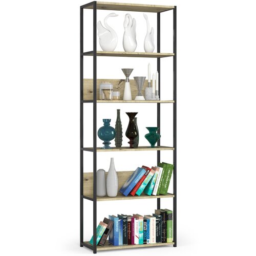 AKORD Metalna loft polica 70 cm - črna-umetni&amp;scaron;ki hrast - 6 polic, (21714184) Slike