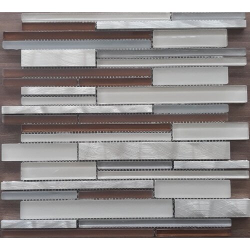 Stakleni mozaik srebrno beli pravougaoni 300x300x8mm Slike