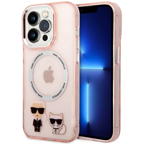Karl Lagerfeld Originalen ovitek iPhone 14 Pro Max MagSafe - Full bodies - prozorno roza silikonska zaščita - KLHMP14MHKCP
