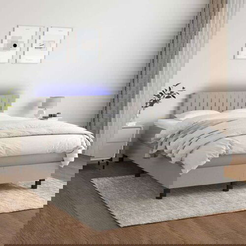  Box spring s madracem LED svjetlosivi 120x200 cm tkanina Slike