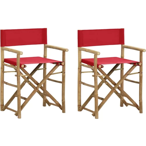 vidaXL Zložljiv režiserski stol 2 kosa rdeč bambus in blago, (20658587)
