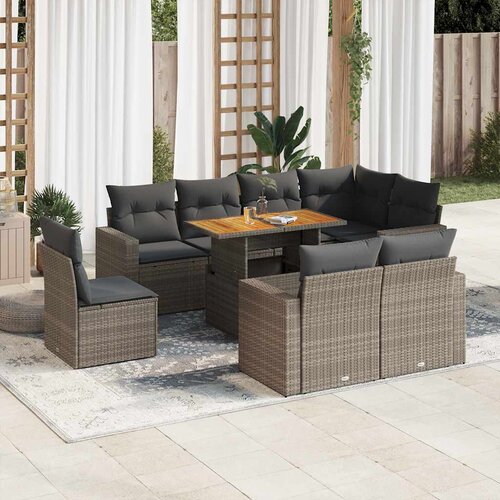 vidaXL 9-dijelni set vrtnih sofa od poliratana s jastucima sivi Cijene