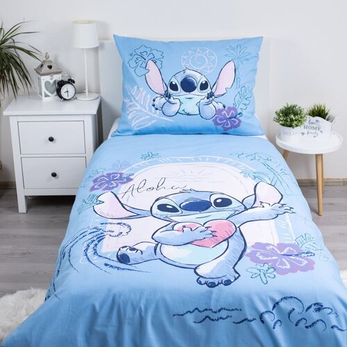 Jerry Fabrics Modra enojna bombažna otro&amp;scaron;ka posteljnina 140x200 cm Lilo and Stitch &amp;quot;Wave&amp;quot; &amp;ndash; Slike