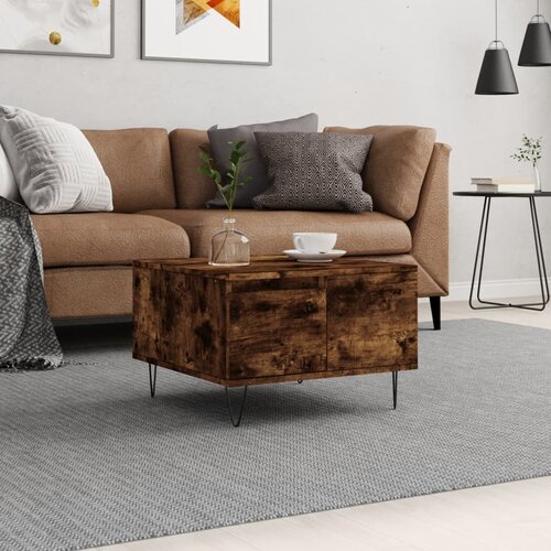 VidaXL Klubska mizica dimljeni hrast 55x55x36,5 cm inženirski les Slike