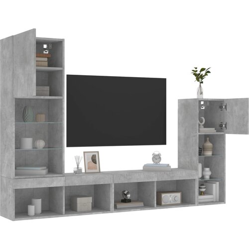 VidaXL 4-dijelni zidni TV elementi s LED svjetlima boja betona drveni Slike