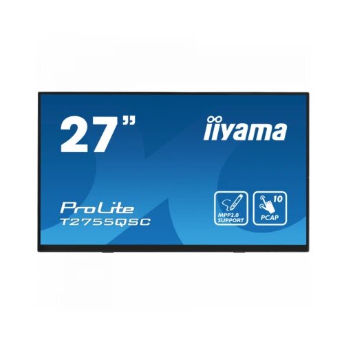 Iiyama Monitor LED T2755QSC-B1 27” Optical Bonded PCAP 10pt IPS Edge to edge glass 2560 x 1440 @75Hz 400 cd/m² HDMI DP USB Hub Tilt angle 15° up; 70° down Cene