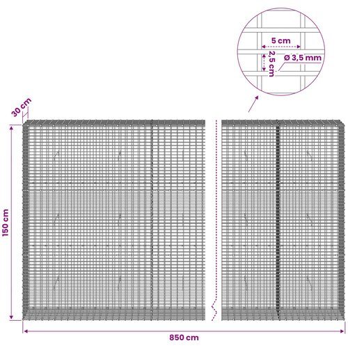  Gabion s žicom debljine 3,5 mm i mrežom 5x2,5 cm 850x30x150 cm Slike