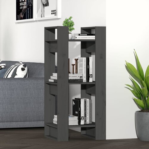 VidaXL knjižna omara/pregrada siva 41x35x91 cm trdna borovina Slike