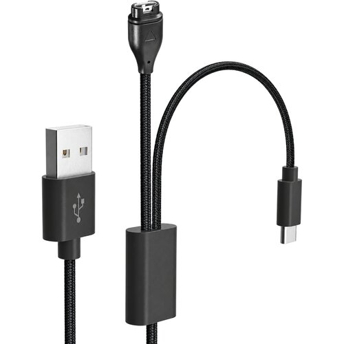 TACTICAL 2v1 USB polnilni kabel z dodatnim USB-C priključkom črne barve za Garmin Fenix 7 &amp;amp; 8 &amp;amp; Tactix 8 Slike
