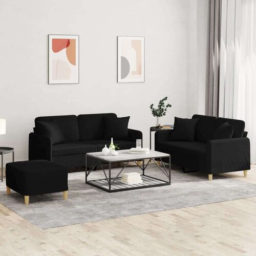  3-dijelni set sofa s jastucima crni od mikrovlakana Cene