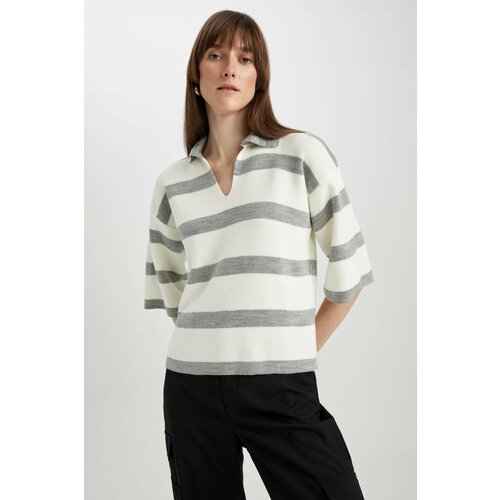 Defacto Relax Fit Polo Neck Striped Knitwear Sweater Slike