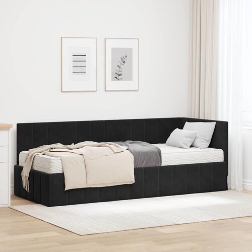 vidaXL Kutni okvir kreveta s madracem Crna 80 x 200 cm Baršun Cene