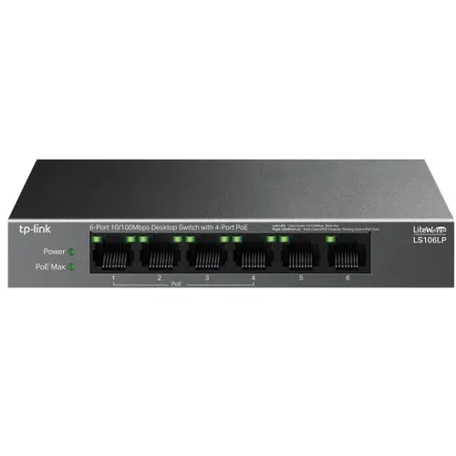 Tp-link LS106LP 6-Port 10/100 Mbps Desktop Switch with 4-Port PoE, 4× 10/100 Mbps PoE Ports, 2× 10/100...