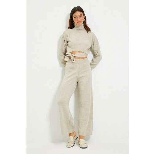 Trendyol beige Sweater Pants Lacing Detail Knitwear Bottom-Top Set Slike