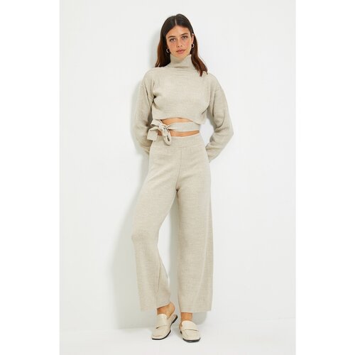Trendyol Beige Sweater Pants Lacing Detail Knitwear Bottom-Top Set Slike