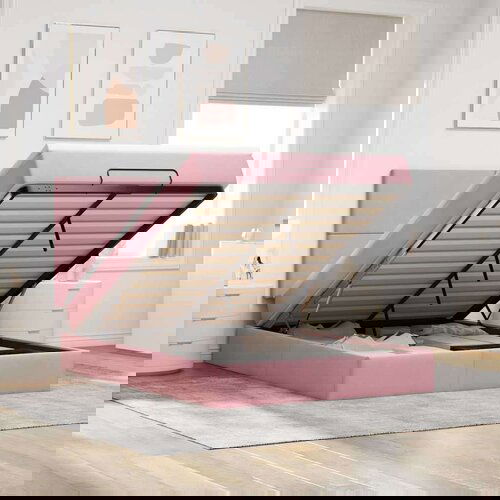  Otomanska postelja z vzmetnicami & LEDs roza 140x200cm žamet, (22011707) Cene