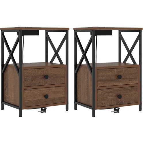 vidaXL Nočna omarica 2 pcs Rjav hrast 40 x 31 x 60 cm Konstruiran les, (5000160451) Cene