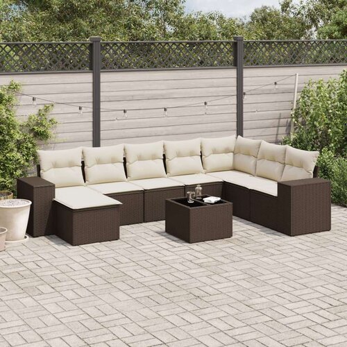 vidaXL Vrtna sedežna garnitura 9-delna z blazinami rjava poli ratan Cene