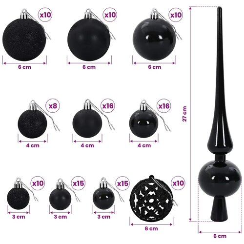  Umjetno božićno drvce s kuglicama 240 cm 300 LED lampica - 240 cm s LED-ima i crnim lopticama Slike