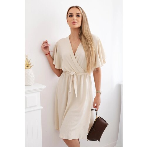 Kesi Włoski Women&amp;#039;s dress with a plunging neckline - beige Slike