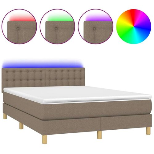  Krevet box spring s madracem LED smeđesivi 140x200 cm tkanina Slike