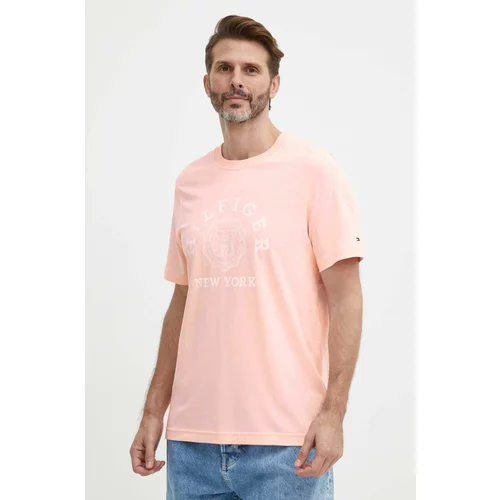 Tommy Hilfiger Pamučna majica za muškarce, boja: ružičasta, s tiskom, MW0MW34437