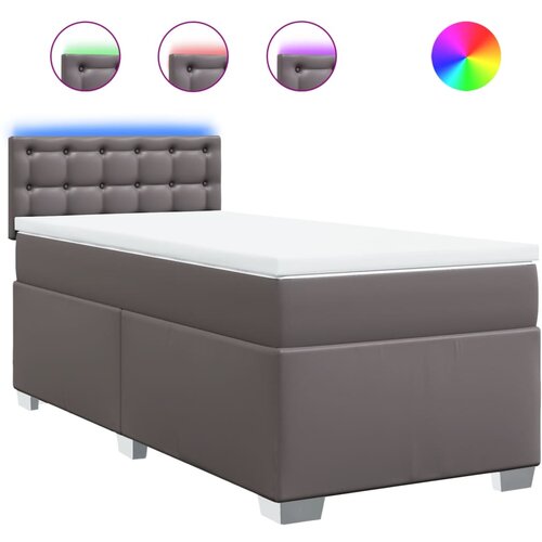 vidaXL Box spring postelja z vzmetnico siva 90x190 cm umetno usnje, (21321421) Cene
