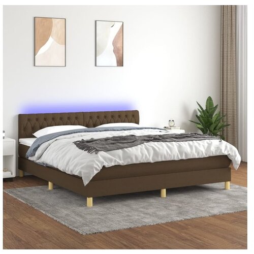 vidaXL Krevet box spring s madracem LED tamnosmeđi 180x200 cm tkanina Cene