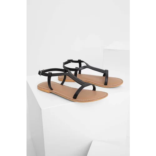 Answear Lab Kožne sandale za žene, boja: crna