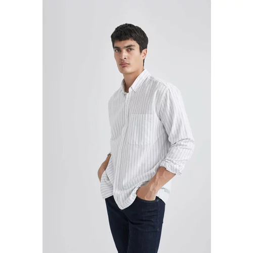Defacto Relax Fit Polo Shirt Oxford Striped Long Sleeve Shirt